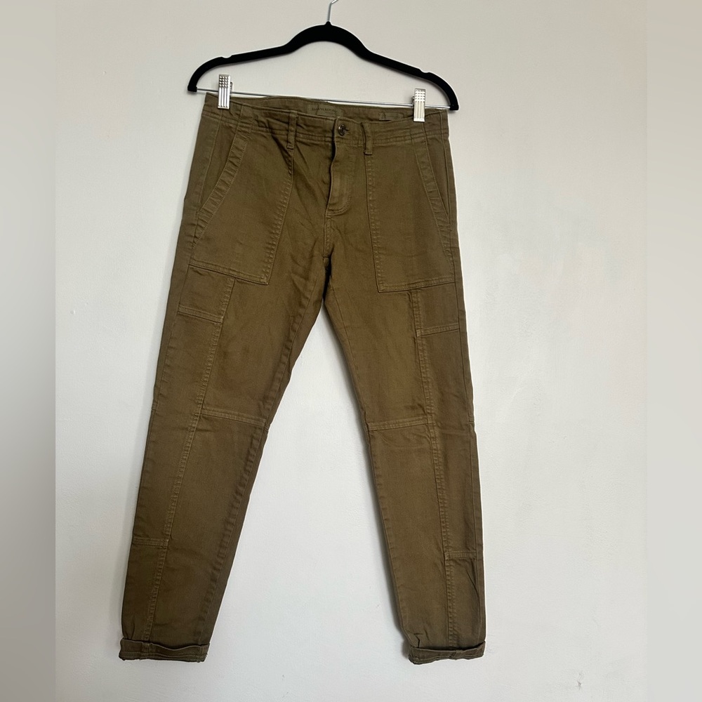 Banana Republic Womens Skinny Ankle Mid Rise Pants Olive Green Cotton Blend